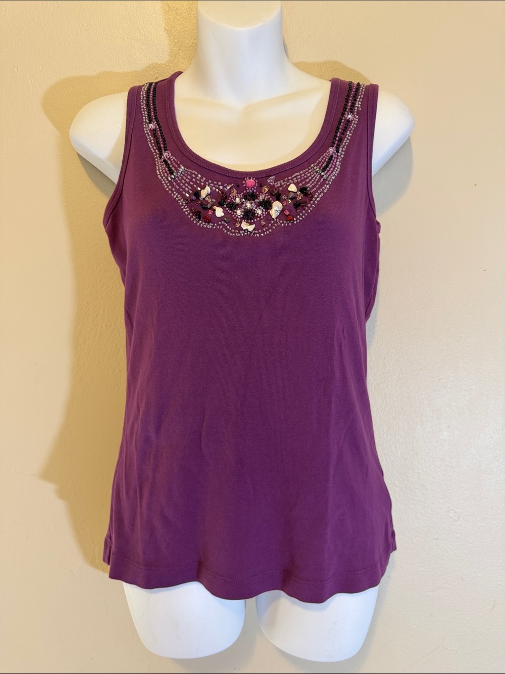 Embellished Purple Scoop Neck Tank Top